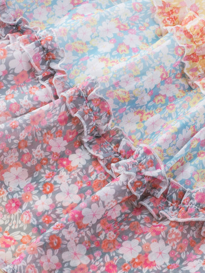 Sky Blue Patchwork Floral Babydoll Mini Dress