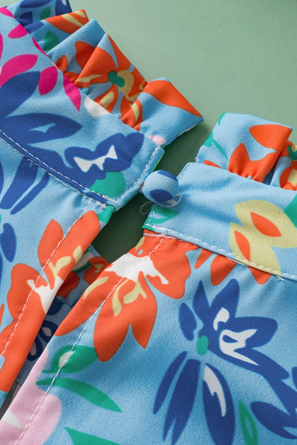 Sky Blue Ruffled Collar Floral Tank