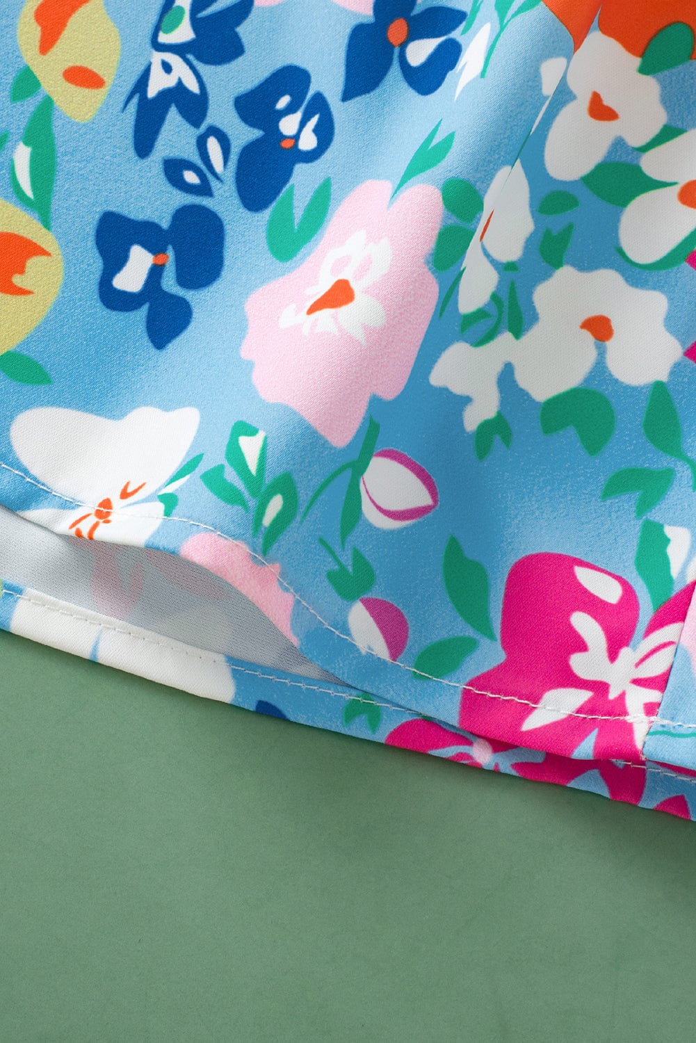 Sky Blue Ruffled Collar Floral Tank