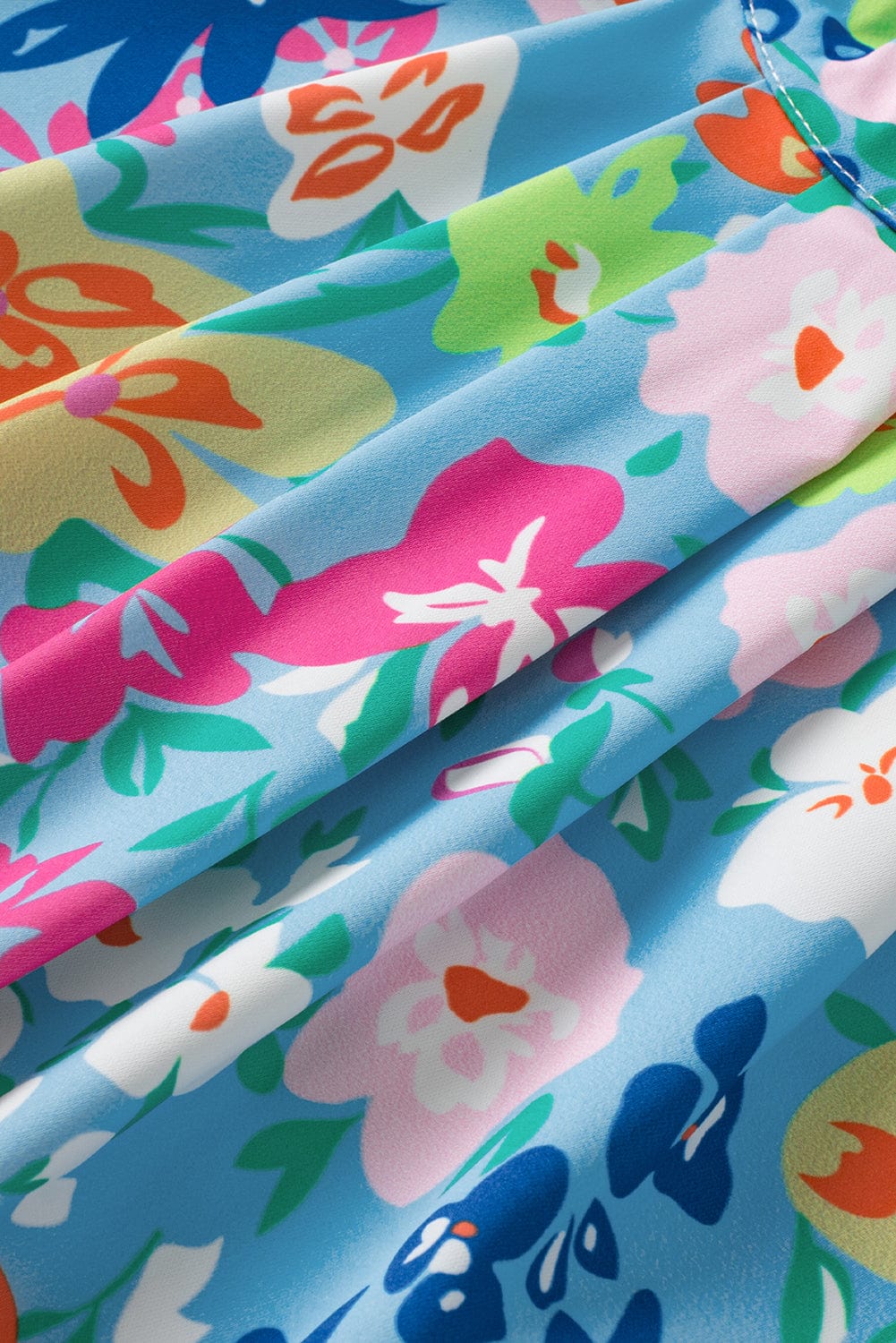 Sky Blue Ruffled Collar Floral Tank