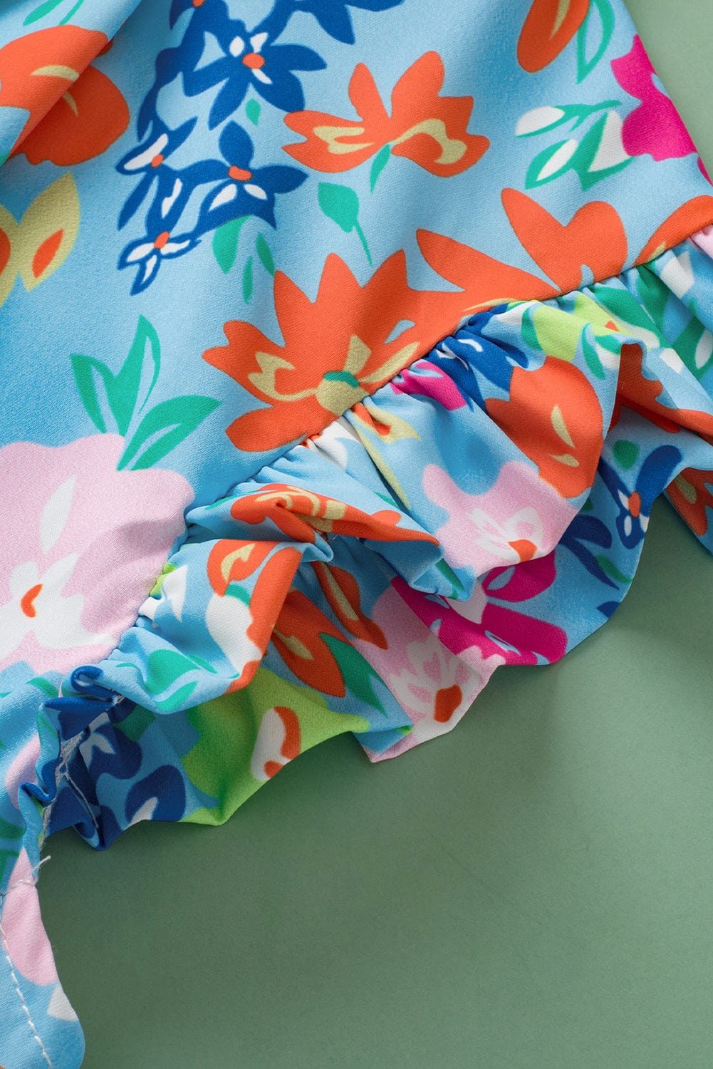 Sky Blue Ruffled Collar Floral Tank