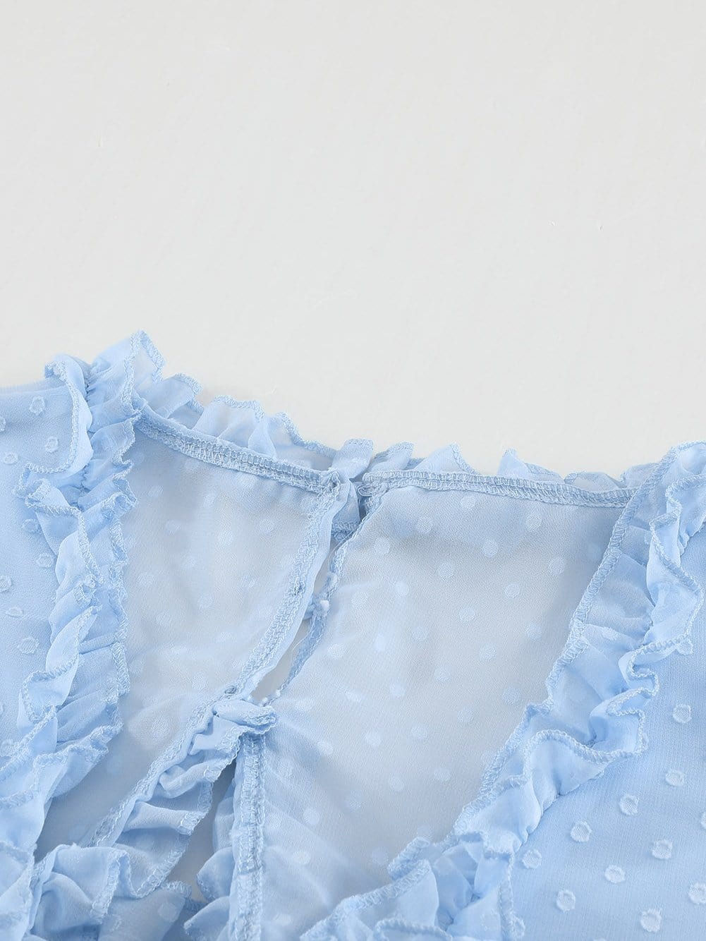 Sky Blue Swiss Dot V-Neck Mini Dress with Ruffled Layers