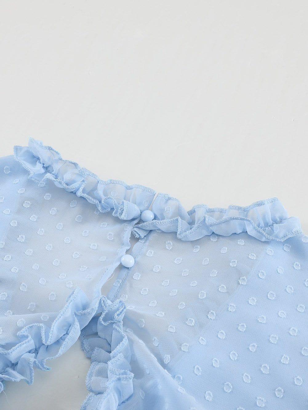 Sky Blue Swiss Dot V-Neck Mini Dress with Ruffled Layers