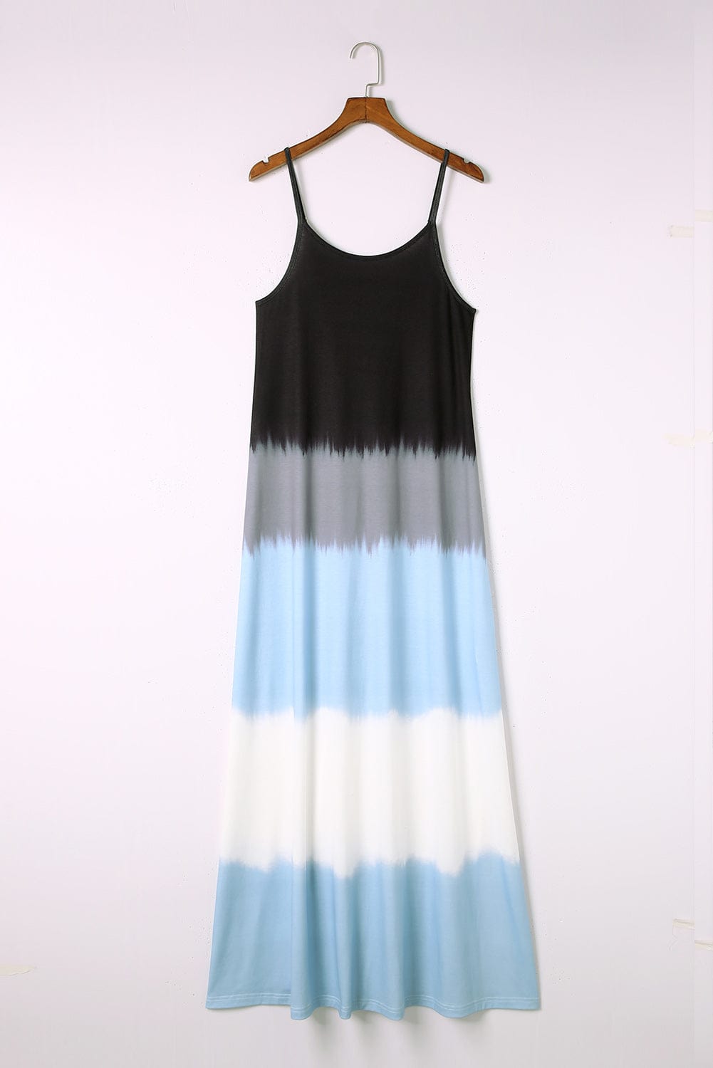 Sky Blue Tie Dye Maxi Dress with Spaghetti Straps and Slit