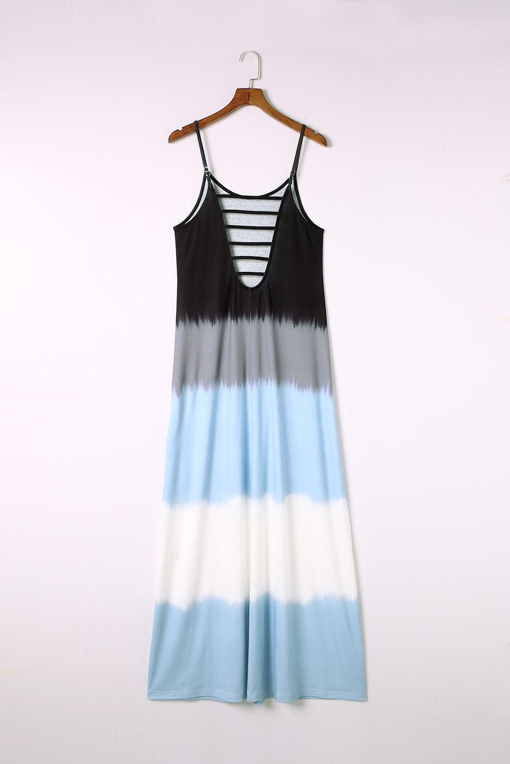 Sky Blue Tie Dye Maxi Dress with Spaghetti Straps and Slit