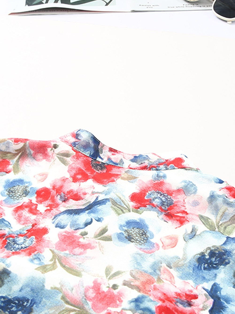 Sky Blue Vintage Floral Print Drawstring Flowy Mini Dress