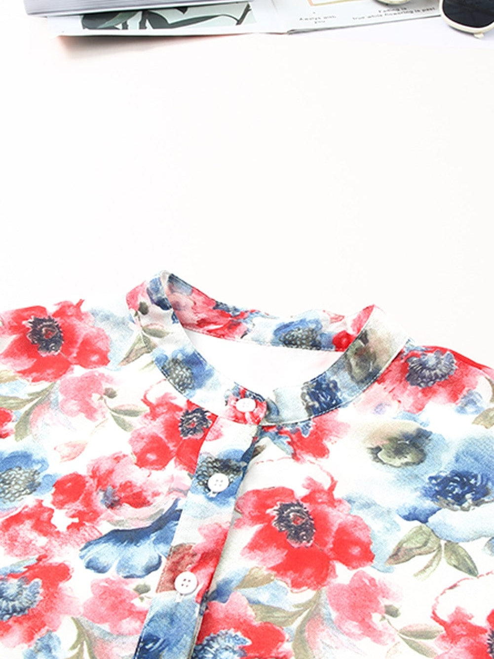 Sky Blue Vintage Floral Print Drawstring Flowy Mini Dress