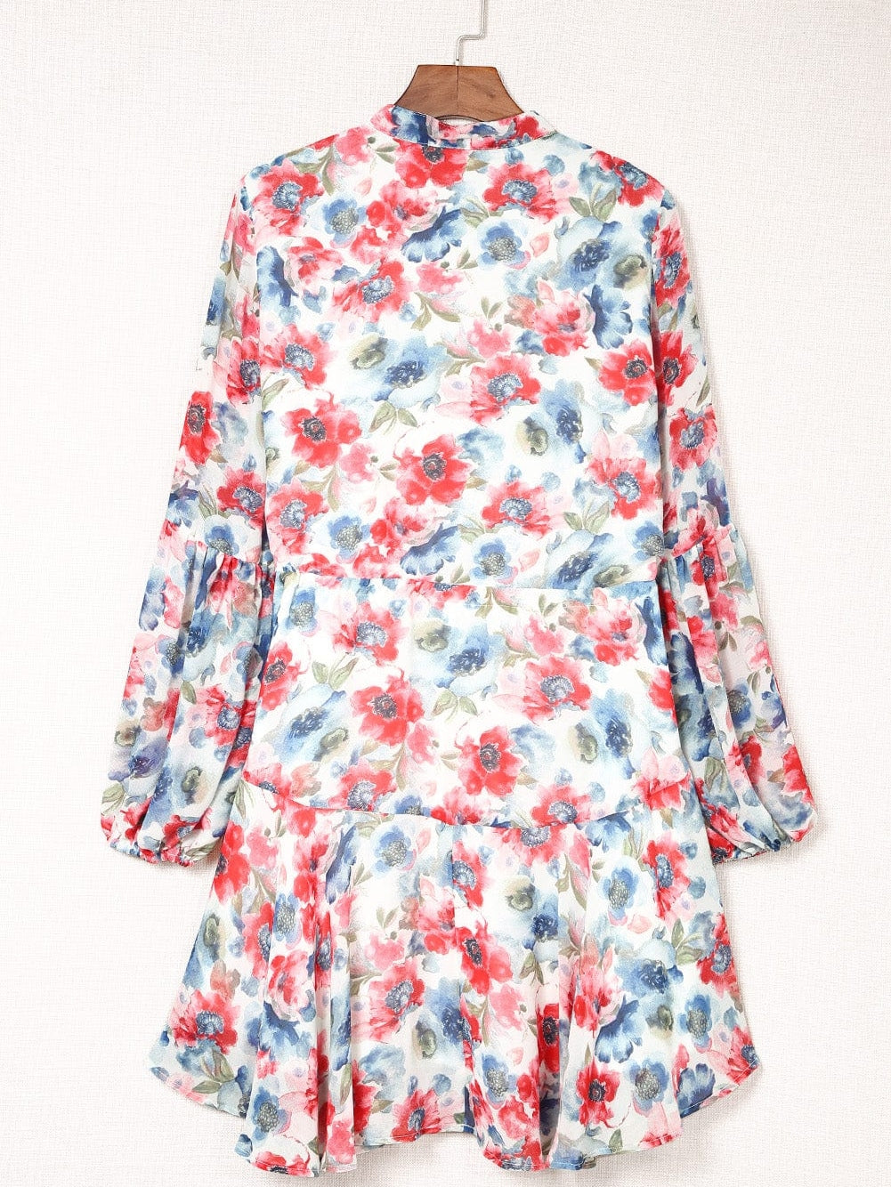Sky Blue Vintage Floral Print Drawstring Flowy Mini Dress