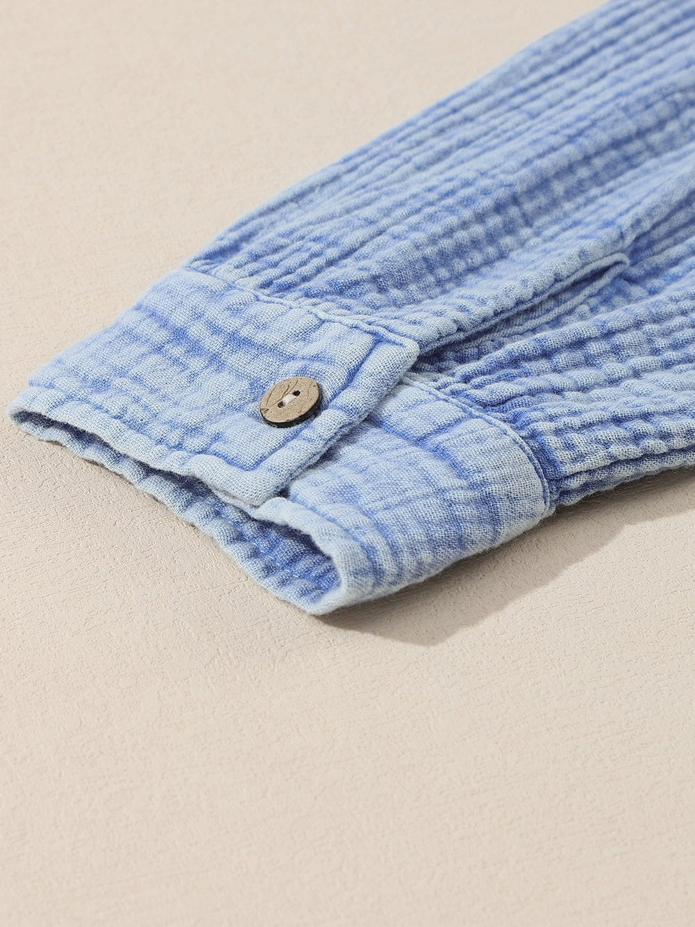 Sky Blue Vintage Wash Crinkle Textured Oversized Shirt with Chest Pockets