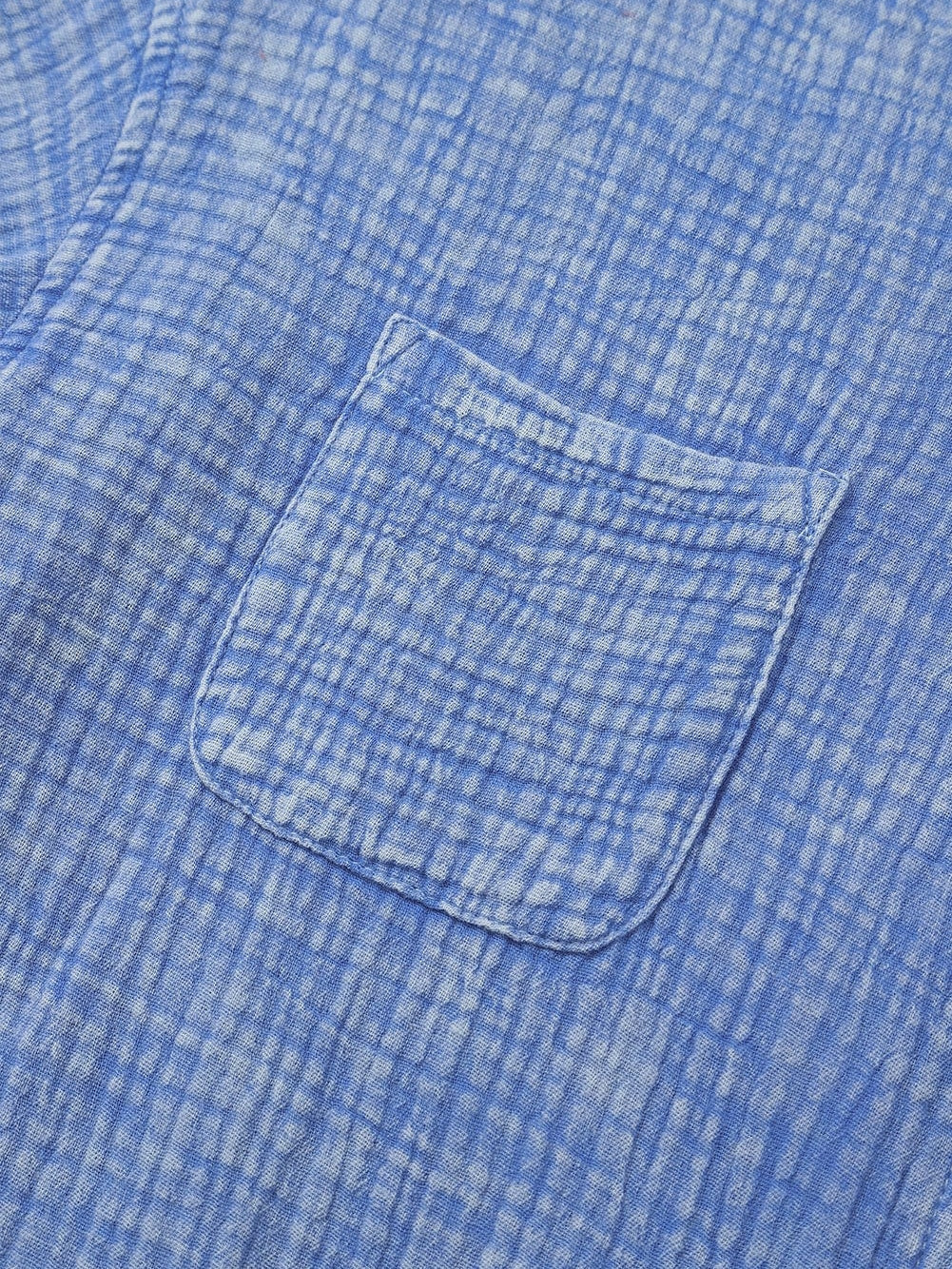 Sky Blue Vintage Wash Crinkle Textured Oversized Shirt with Chest Pockets