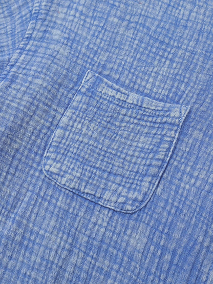 Sky Blue Vintage Wash Crinkle Textured Oversized Shirt with Chest Pockets