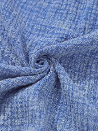 Sky Blue Vintage Wash Crinkle Textured Oversized Shirt with Chest Pockets