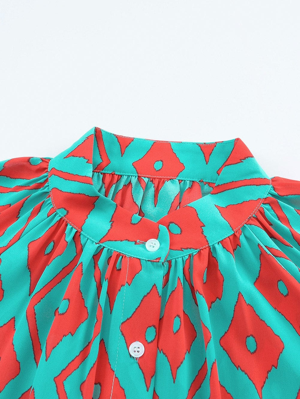 Sky Blue Western Geometric Print Split Buttoned Shirt Dress - Elegant Geometric Print High Waist Midi Dress