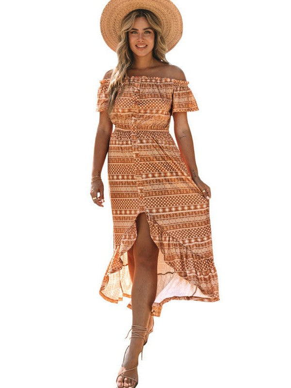 Sleek and Chic Single-Shoulder Slit Printed Dress with Irregular Hem