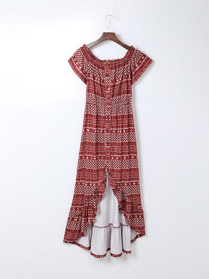 Sleek and Chic Single-Shoulder Slit Printed Dress with Irregular Hem