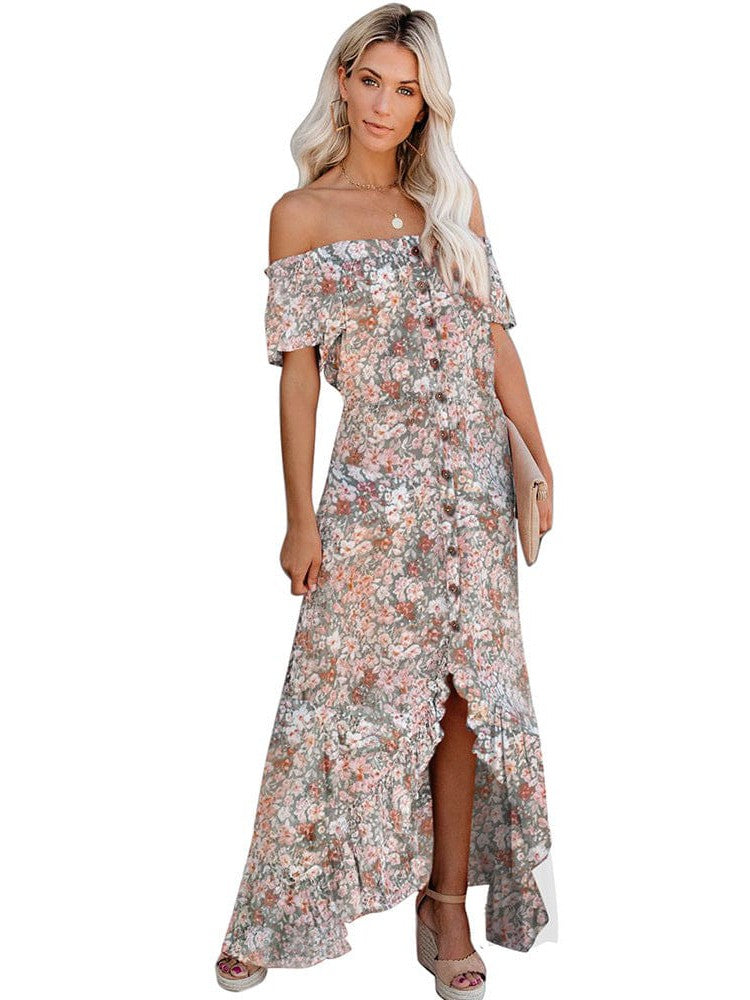 Sleek and Chic Single-Shoulder Slit Printed Dress with Irregular Hem