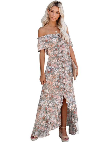 Sleek and Chic Single-Shoulder Slit Printed Dress with Irregular Hem