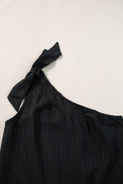 Sleek Black Bowknot Detail Asymmetrical Tank Top