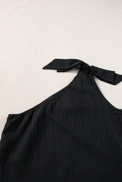 Sleek Black Bowknot Detail Asymmetrical Tank Top