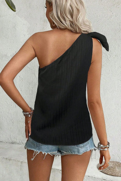 Sleek Black Bowknot Detail Asymmetrical Tank Top