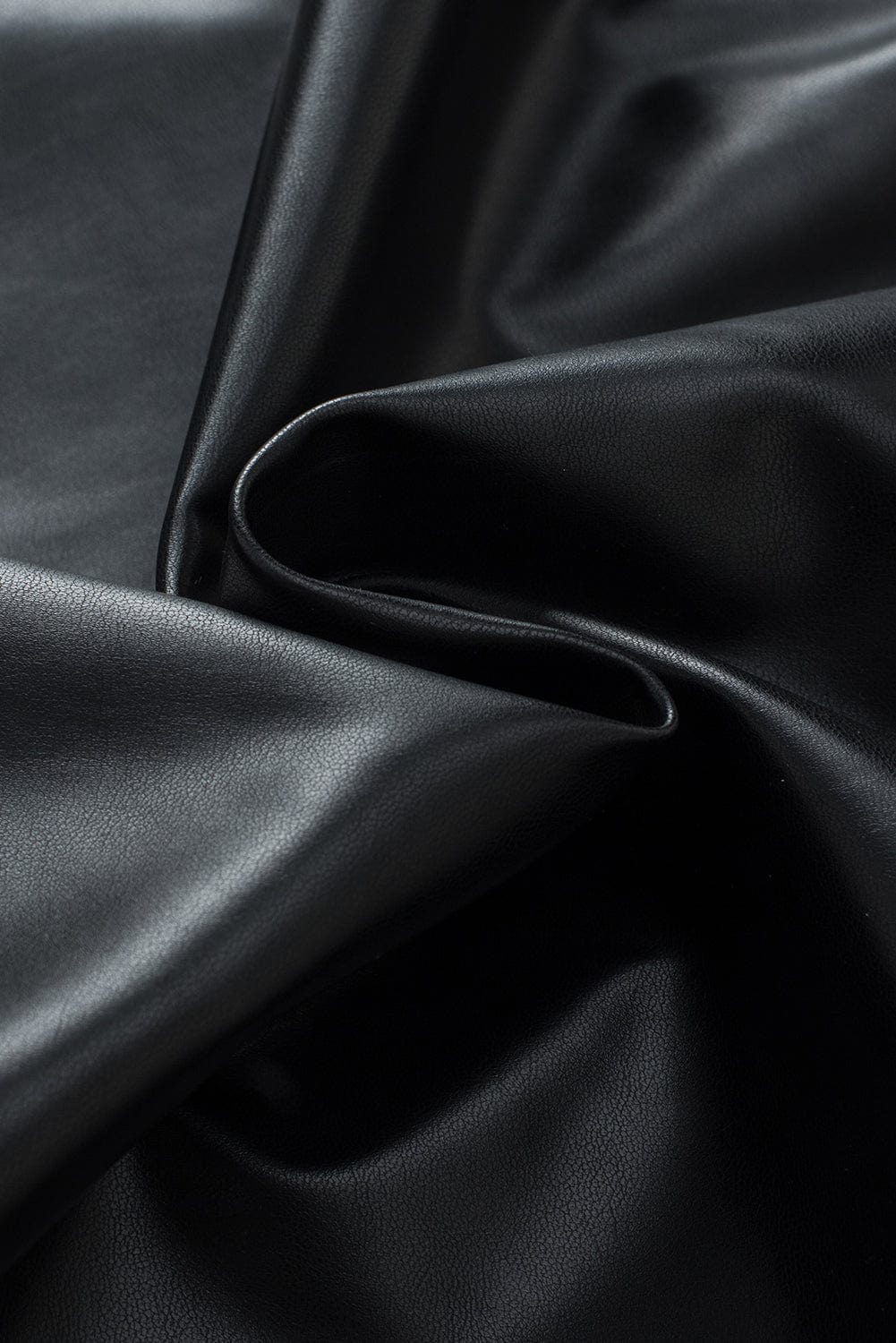 Sleek Black Faux Leather Crew Neck Sleeveless Top