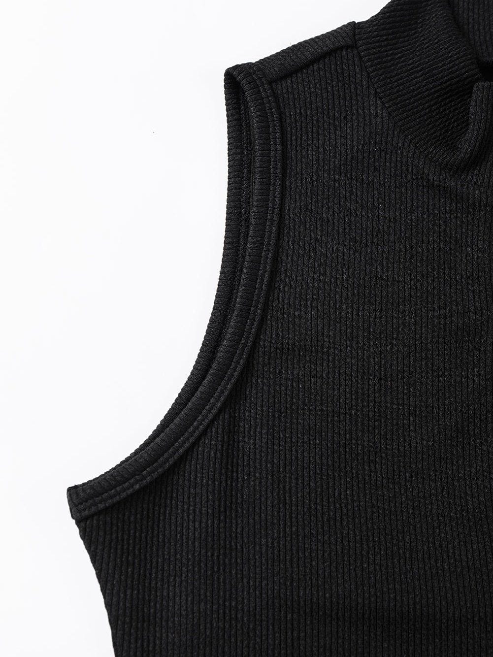 Sleek Black Ribbed Sleeveless Bodysuit with Mock Neck Zip-Up Style