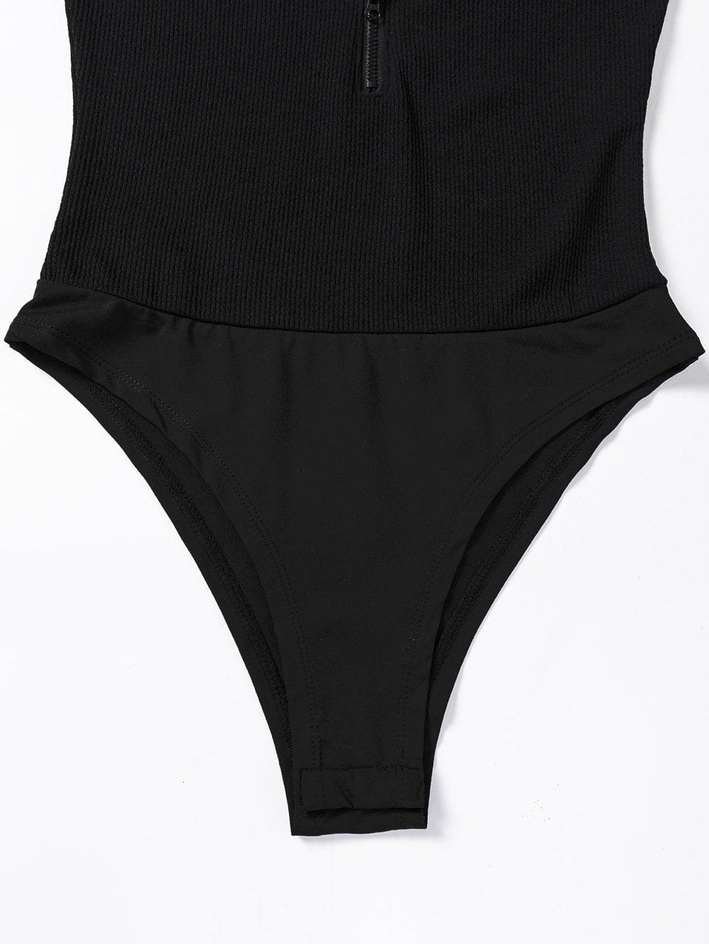 Sleek Black Ribbed Sleeveless Bodysuit with Mock Neck Zip-Up Style