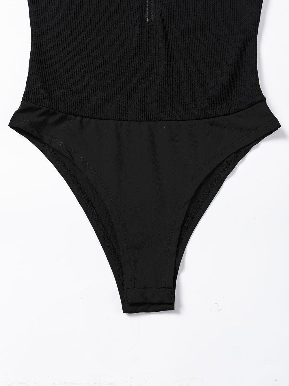 Sleek Black Ribbed Sleeveless Bodysuit with Mock Neck Zip-Up Style