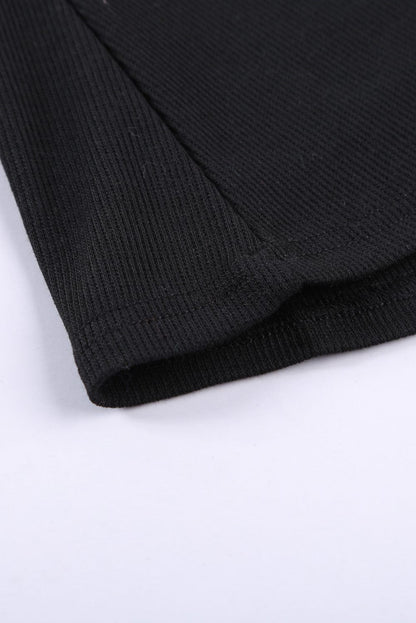Sleek Black Ribbed Tank Top with Button Detail
