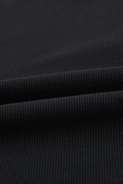 Sleek Black Ribbed Tank Top with Button Detail