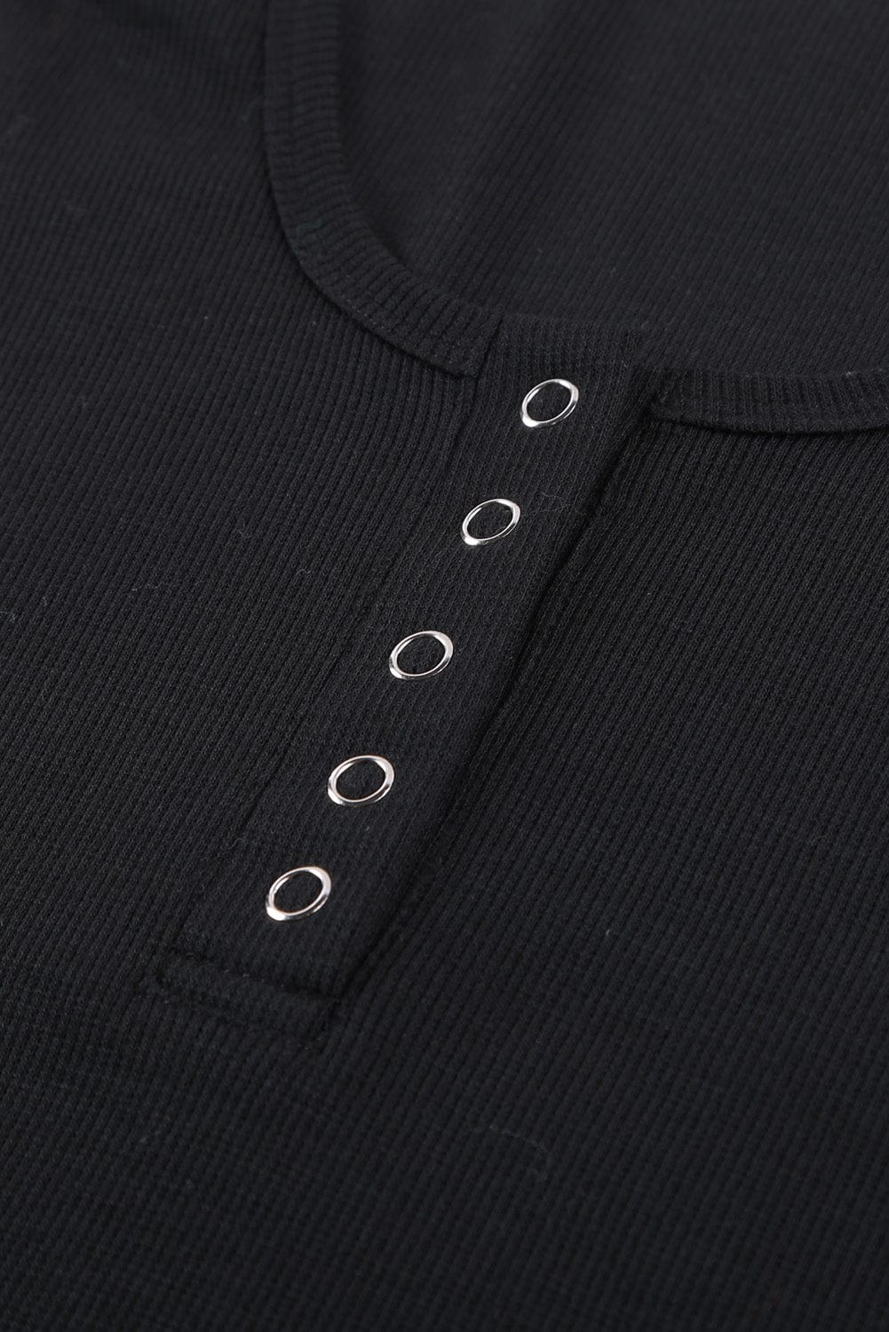 Sleek Black Ribbed Tank Top with Button Detail