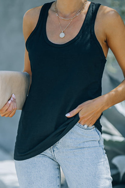 Sleek Black Sleeveless Scoop Neck Tank Top