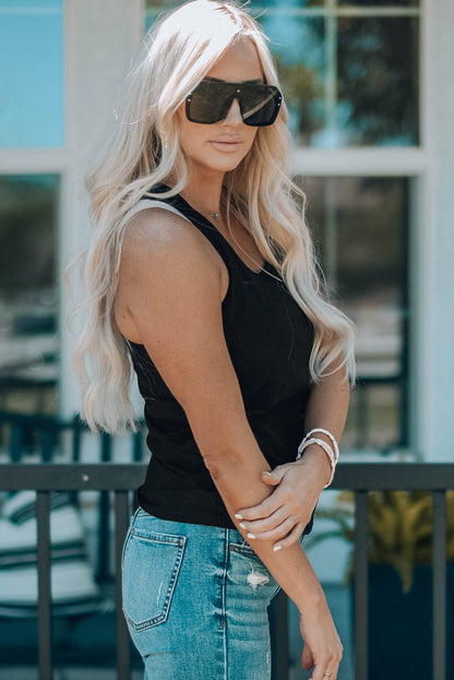 Sleek Black Sleeveless Scoop Neck Tank Top