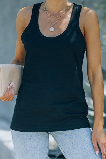 Sleek Black Sleeveless Scoop Neck Tank Top