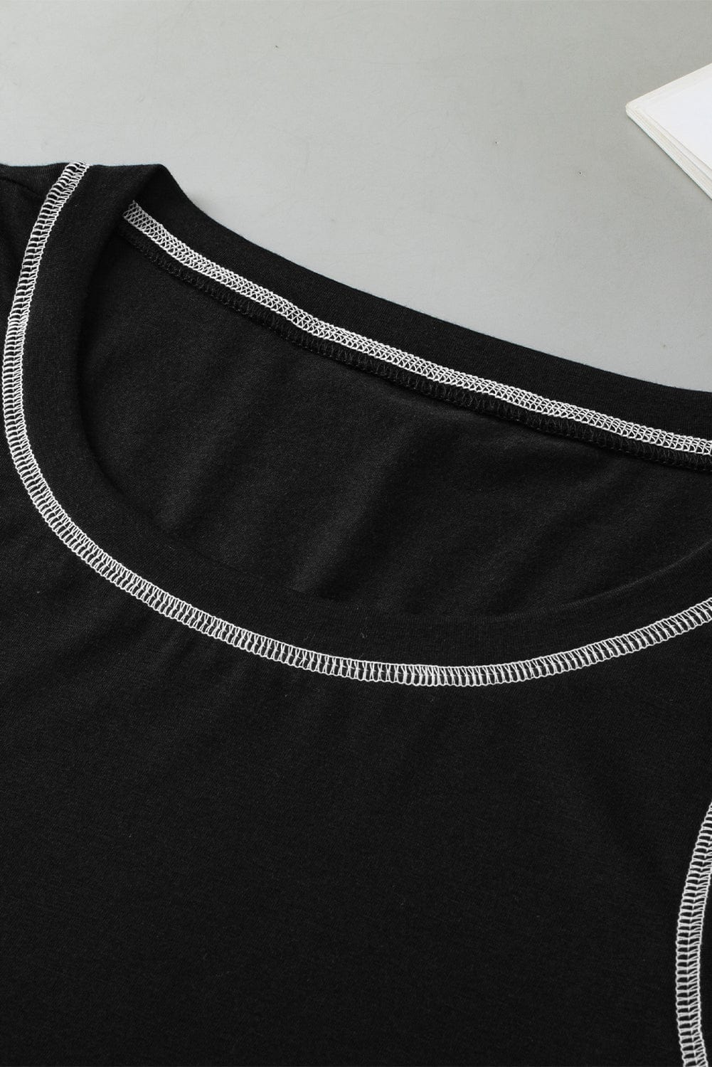 Sleek Black Stitched Round Neck Tank Top