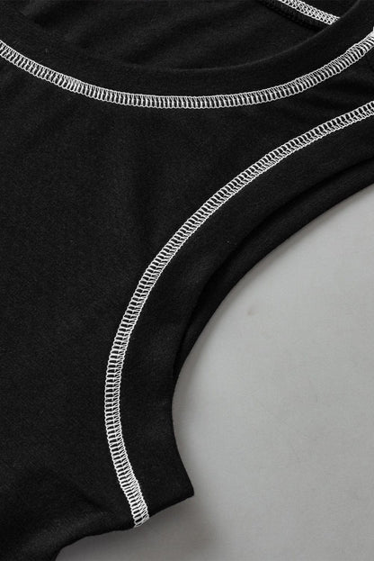 Sleek Black Stitched Round Neck Tank Top