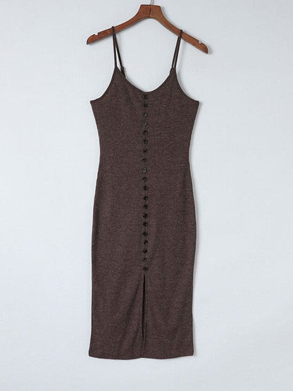 Sleek sexy hip-hugging dress in a solid color with tight knitted skirt featuring a slit-mid design