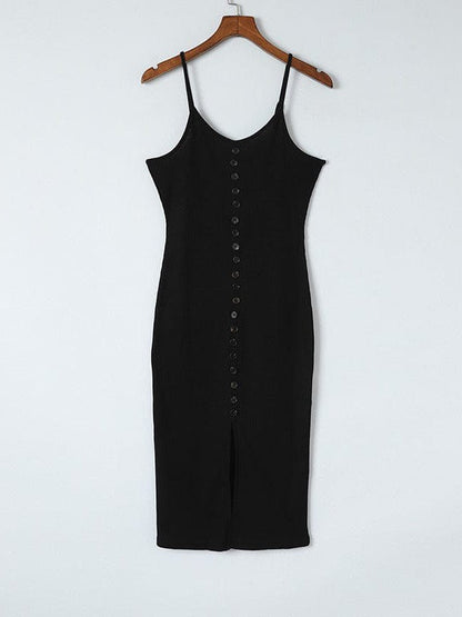 Sleek sexy hip-hugging dress in a solid color with tight knitted skirt featuring a slit-mid design