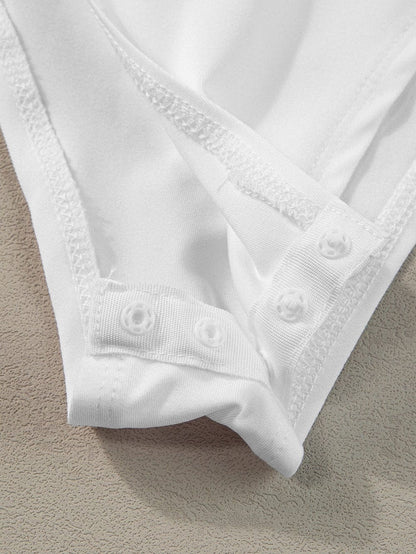 Sleek White Ribbed Zip-Up Mock Neck Bodysuit