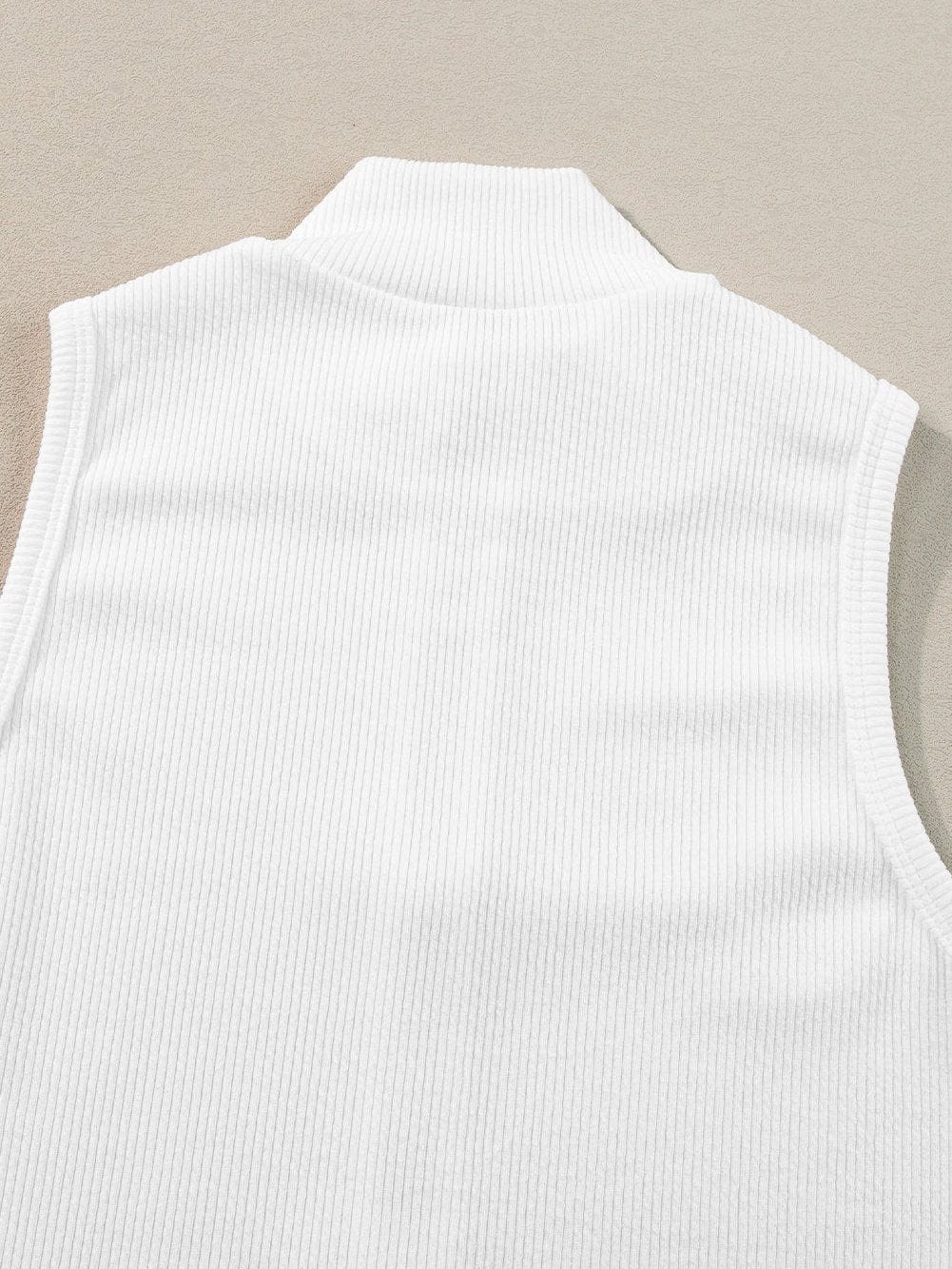 Sleek White Ribbed Zip-Up Mock Neck Bodysuit