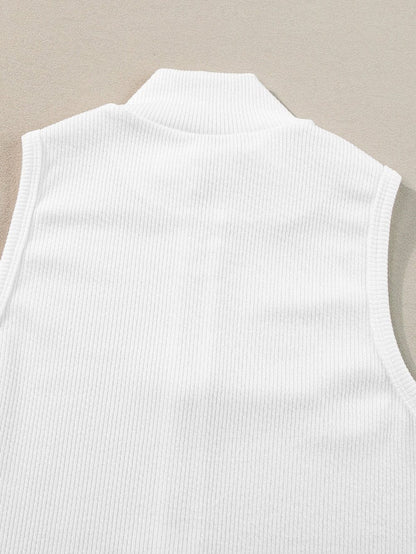 Sleek White Ribbed Zip-Up Mock Neck Bodysuit