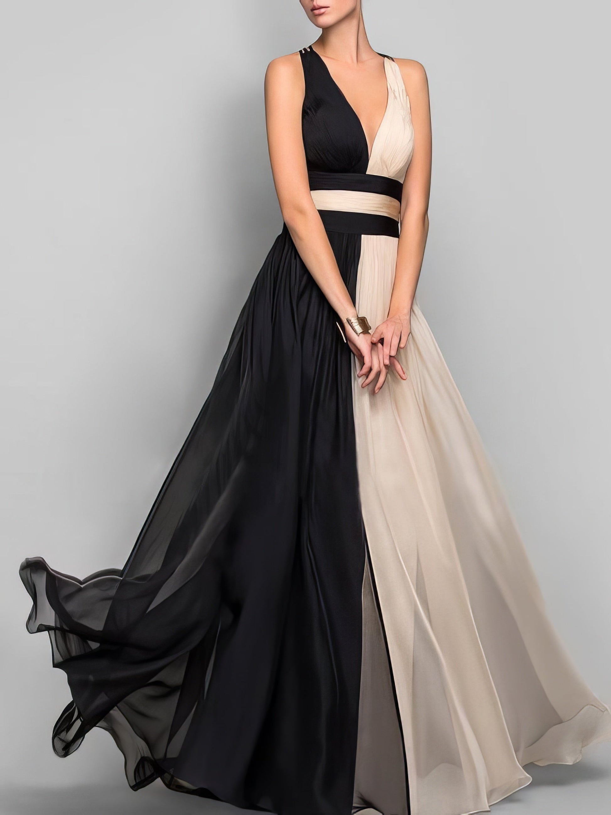 Maxi Dresses - Sleeveless Colorblock High Waist Queen Dress - MsDressly