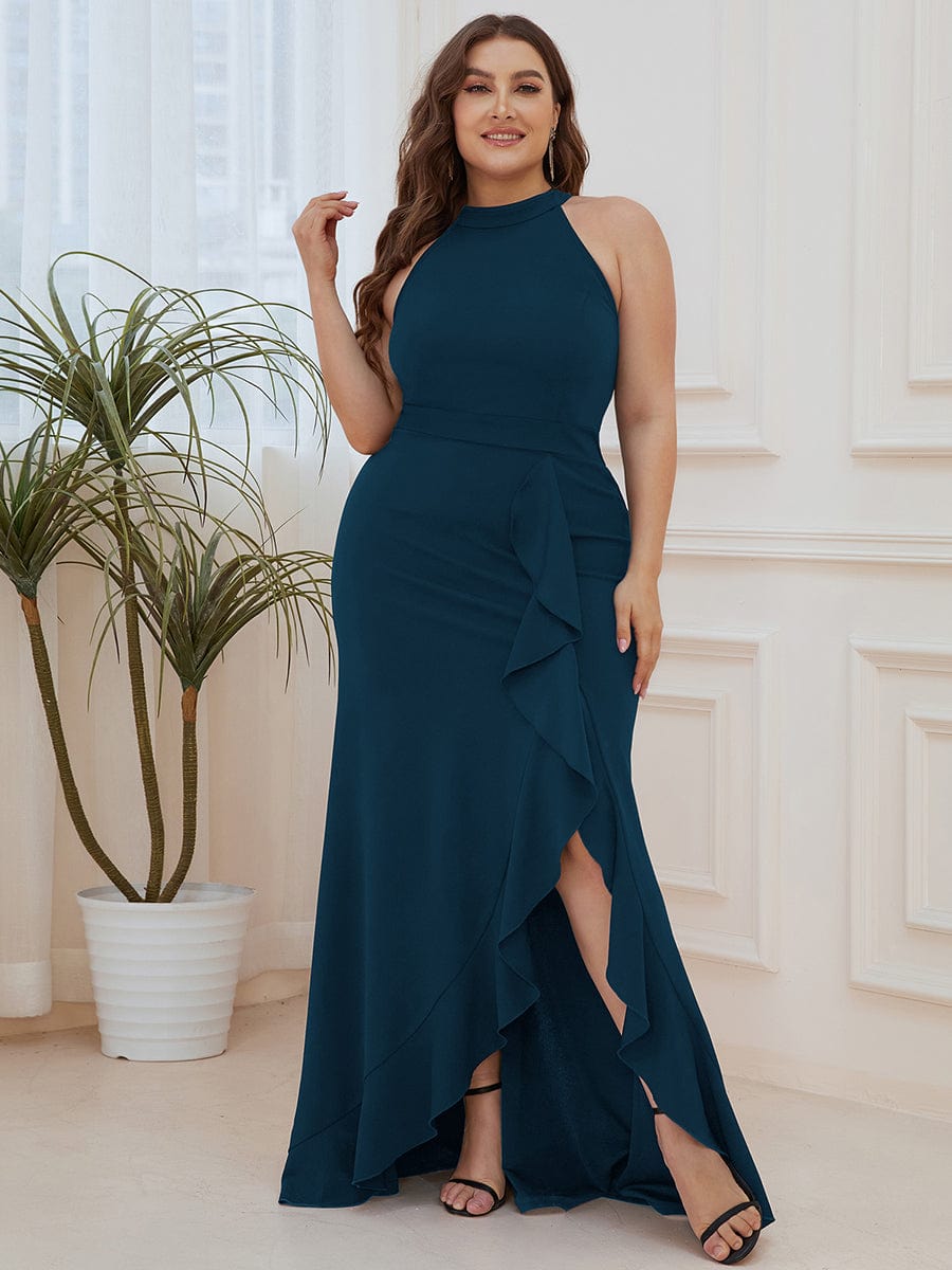 Sleeveless Halter Neck Pencil Evening Gowns
