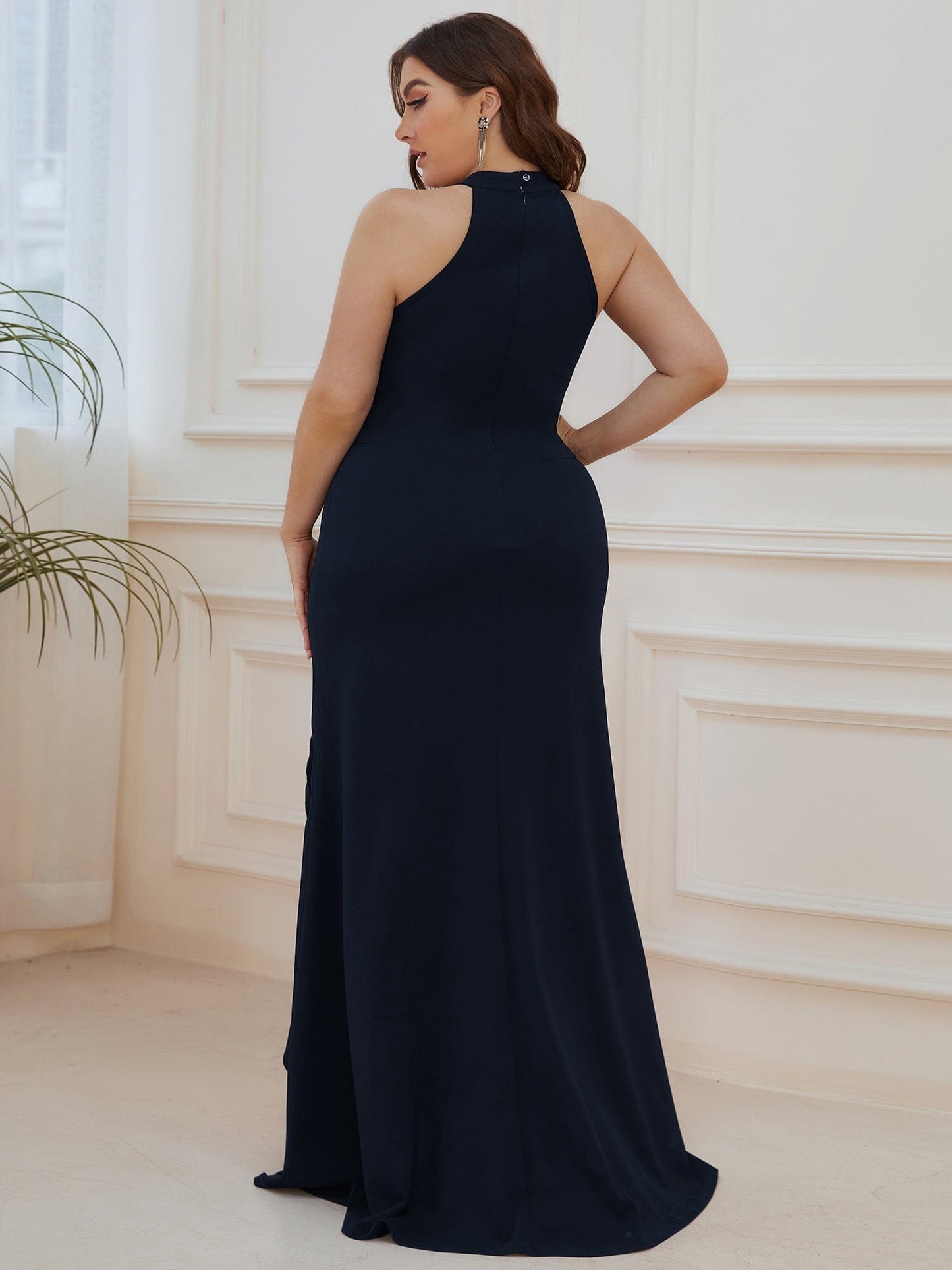 Sleeveless Halter Neck Pencil Evening Gowns