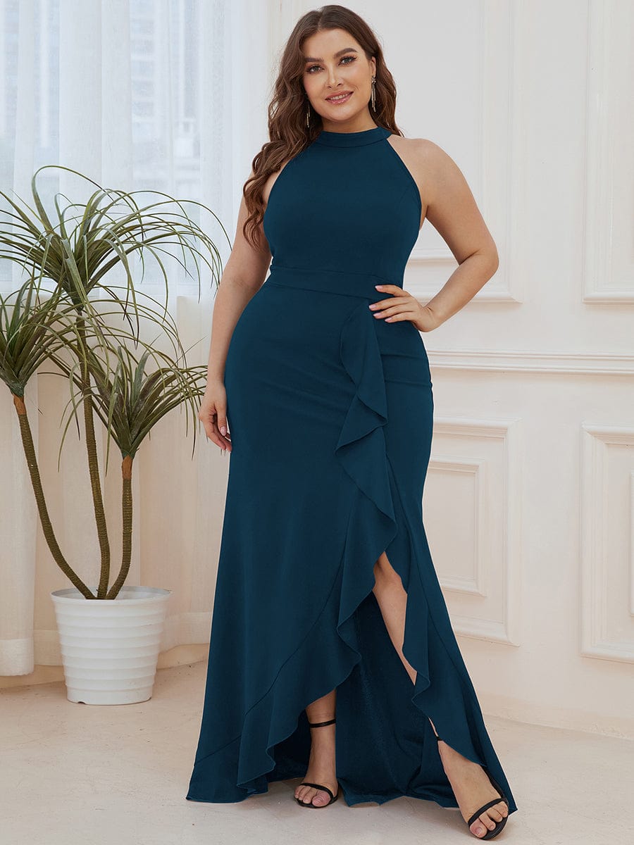 Sleeveless Halter Neck Pencil Evening Gowns