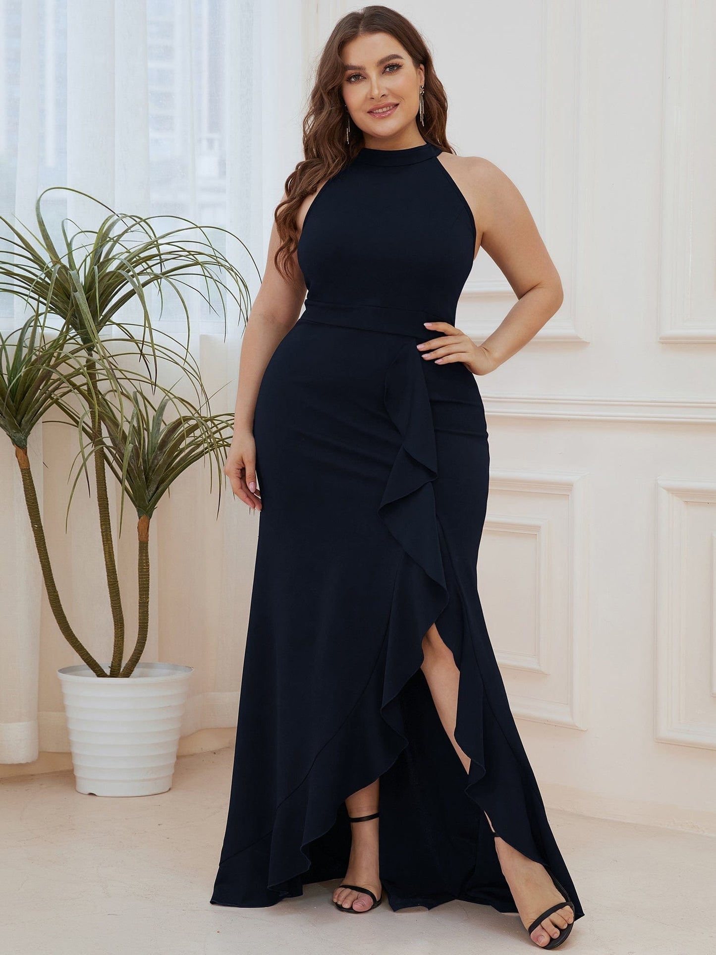 Sleeveless Halter Neck Pencil Evening Gowns