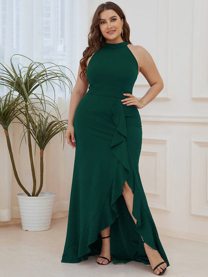 Sleeveless Halter Neck Pencil Evening Gowns