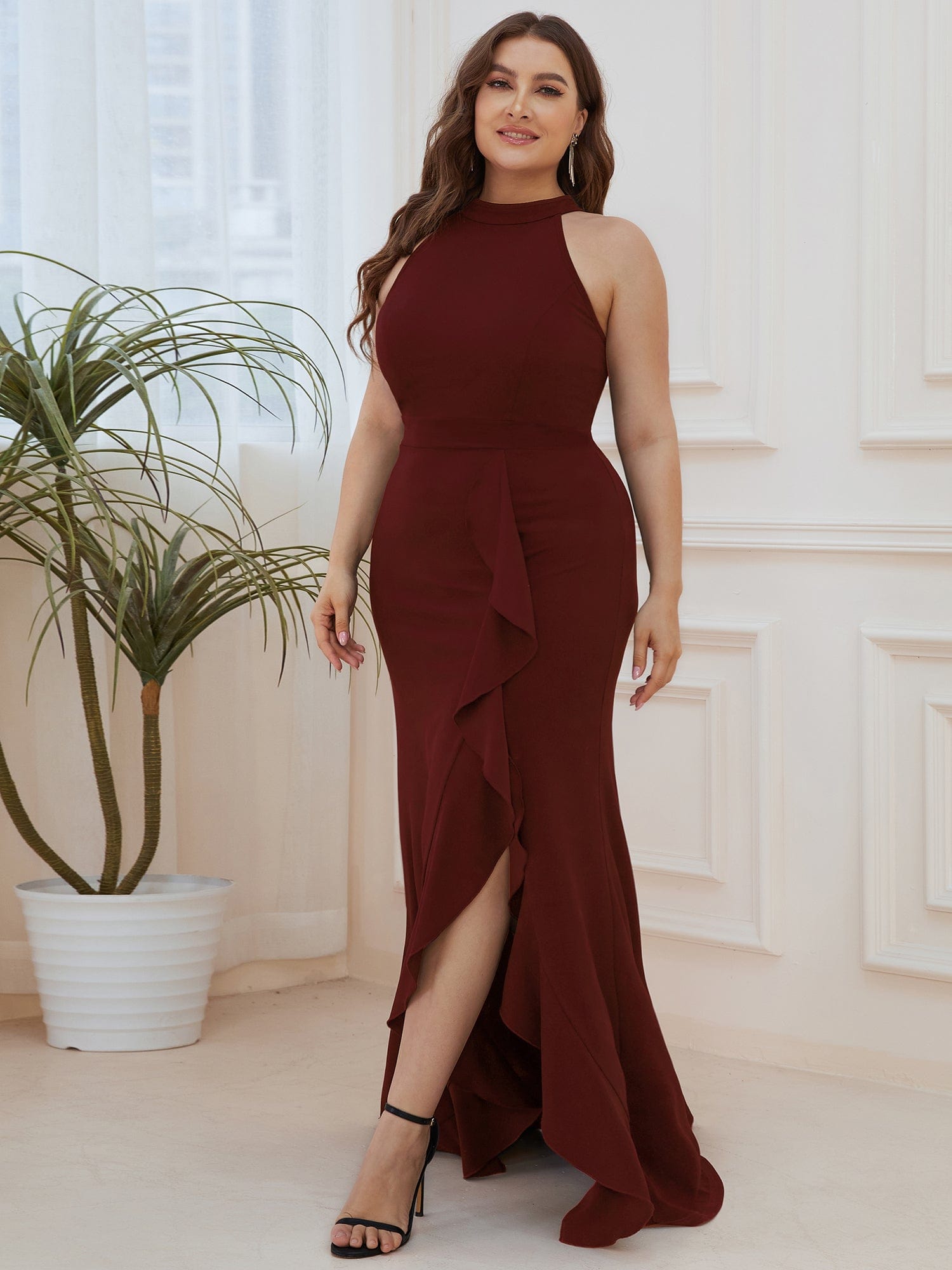 Sleeveless Halter Neck Pencil Evening Gowns
