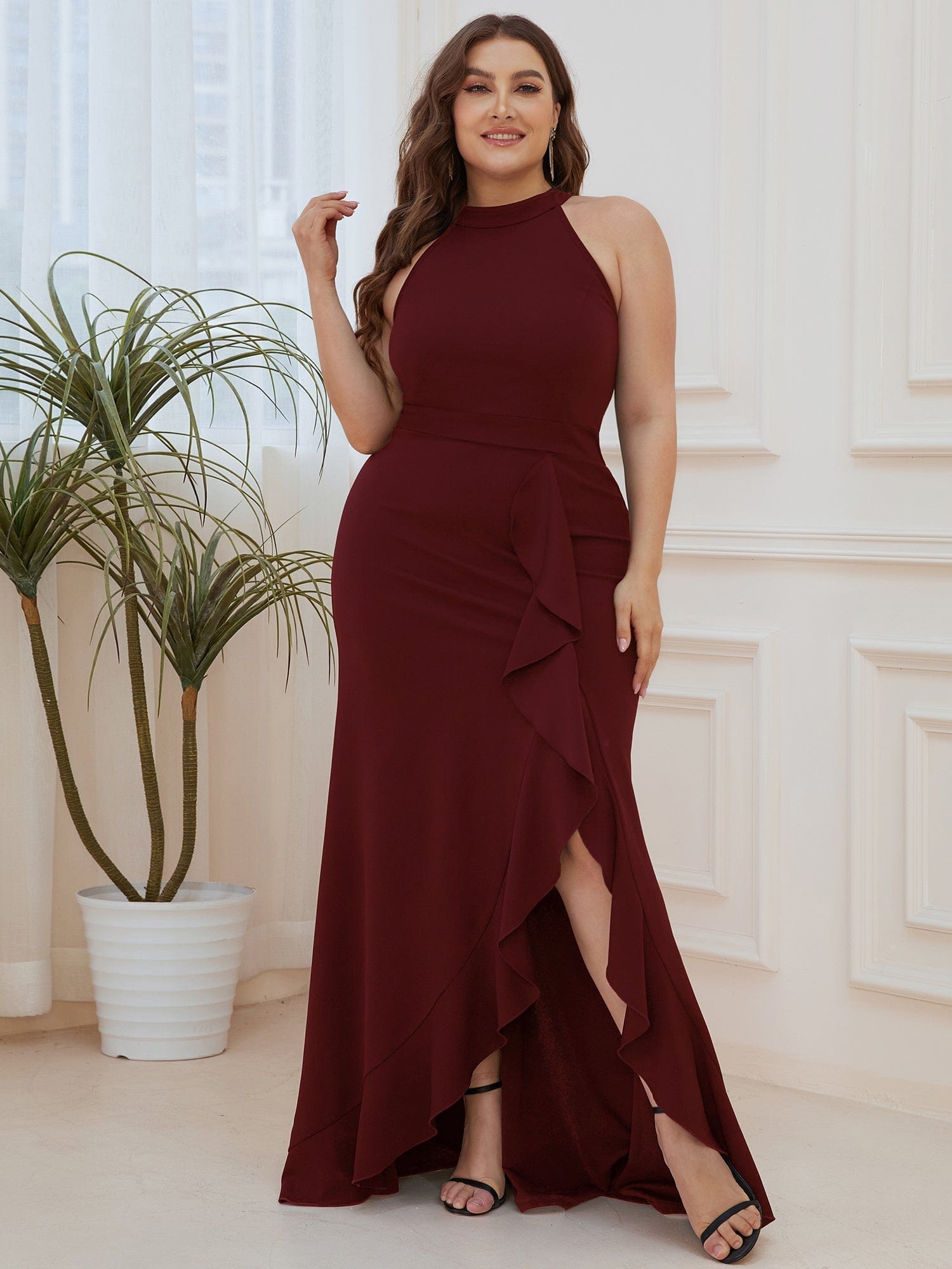 Sleeveless Halter Neck Pencil Evening Gowns