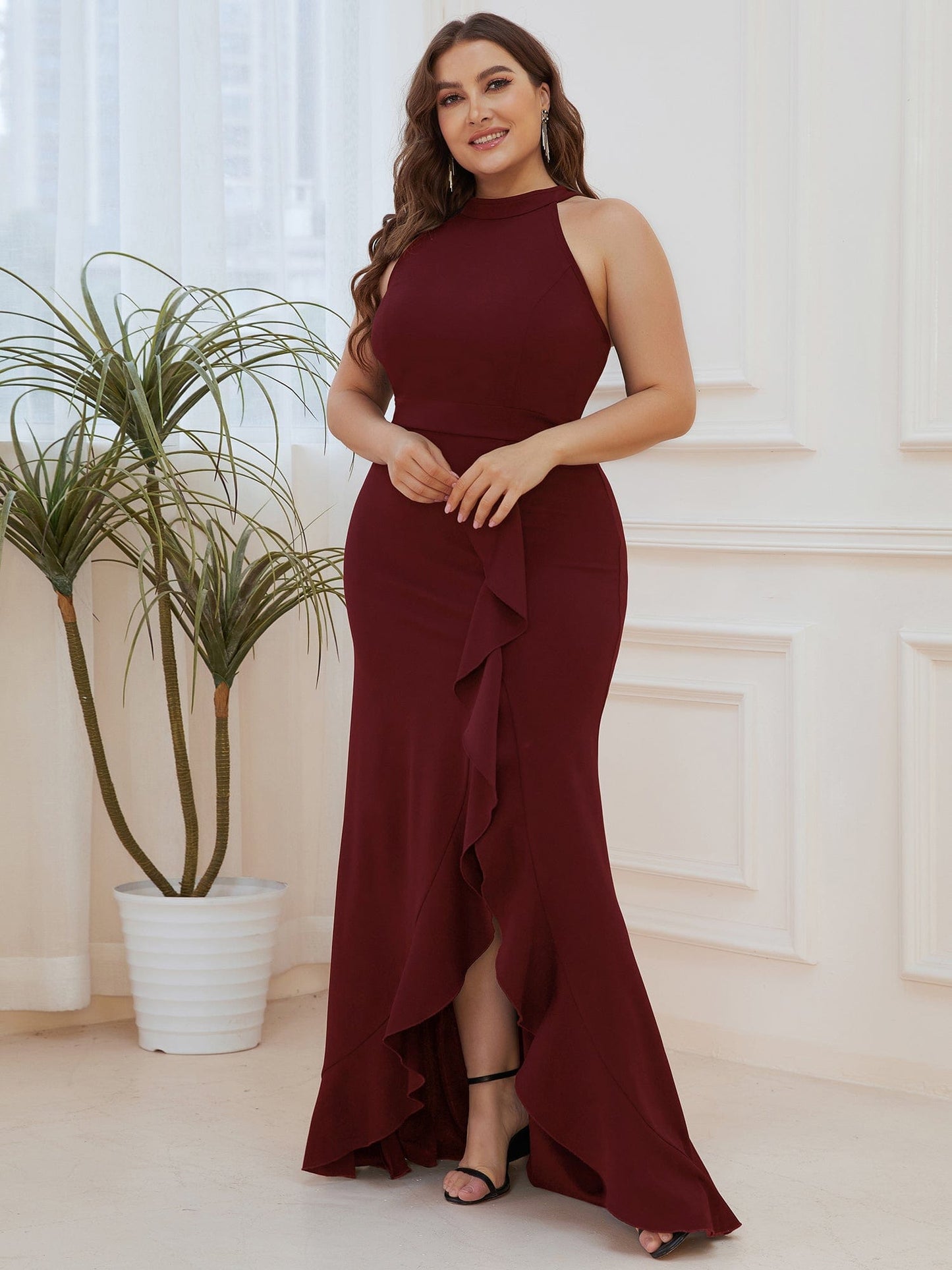 Sleeveless Halter Neck Pencil Evening Gowns
